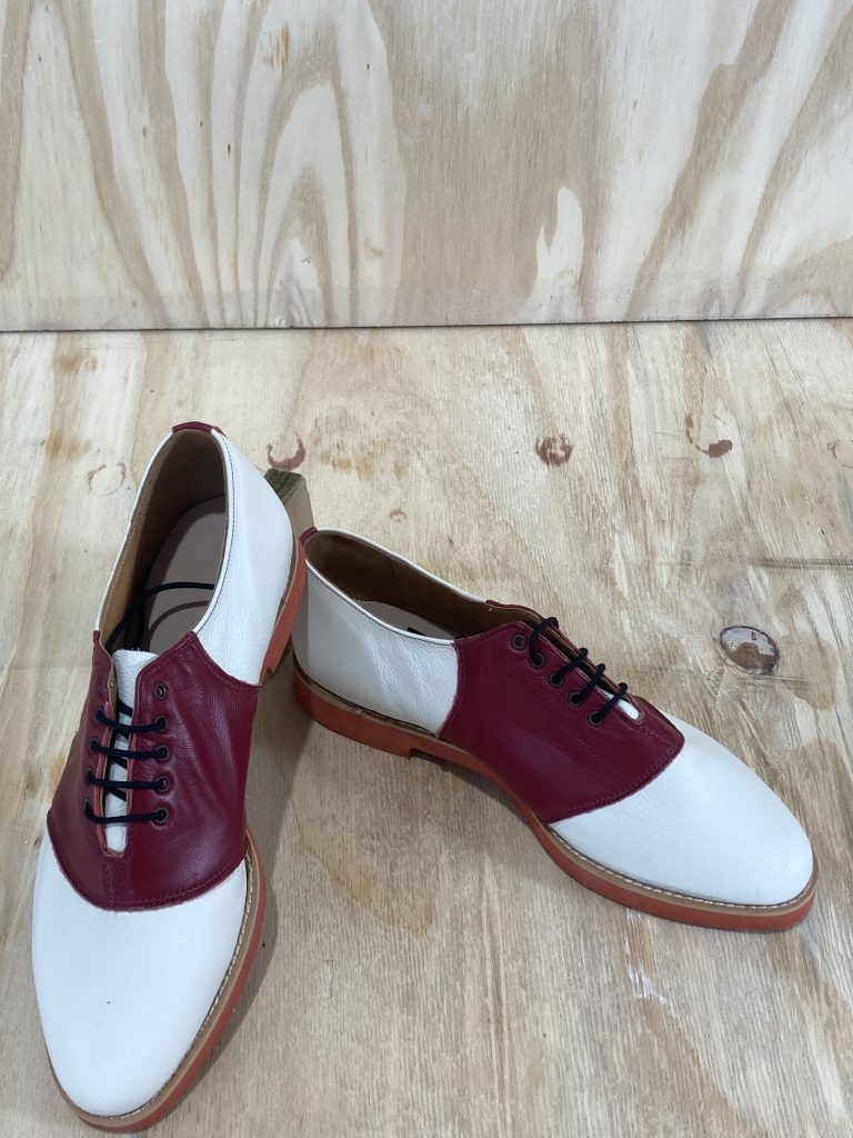 Saddle – White & Burgundy Red Eva Sole – Colin Johnson Shoes